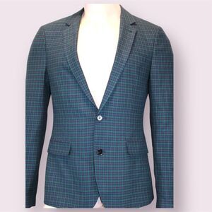 ASOS DESIGN Blackwatch Plaid Blazer Navy Green Tartan Check